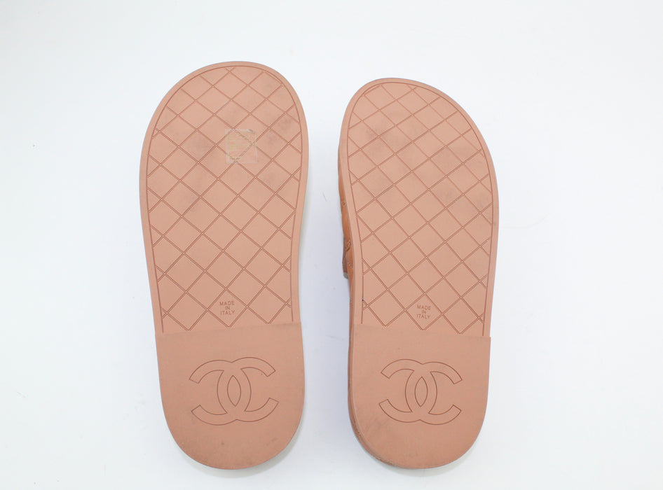 Chanel CC quilted slides