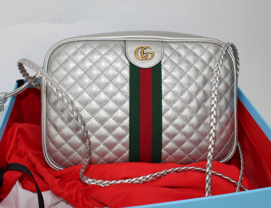 GUCCI METALLIC QUILTED LEATHER SHOULDER BAG - LuxurySnob