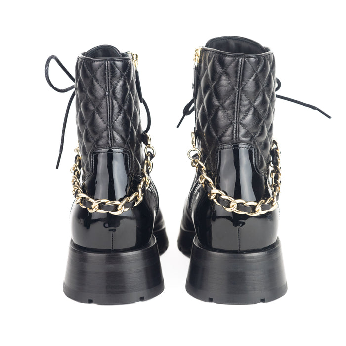 Chanel Lace-Ups Boots Shiny Calfskin