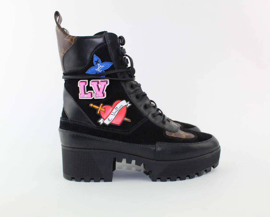 LOUIS VUITTON BLACK HEART PLATFORM DESERT BOOT SIZE 40 