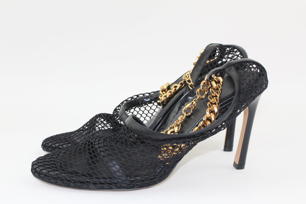 Bottega Veneta Chain-embellished Macramé and Leather Pumps