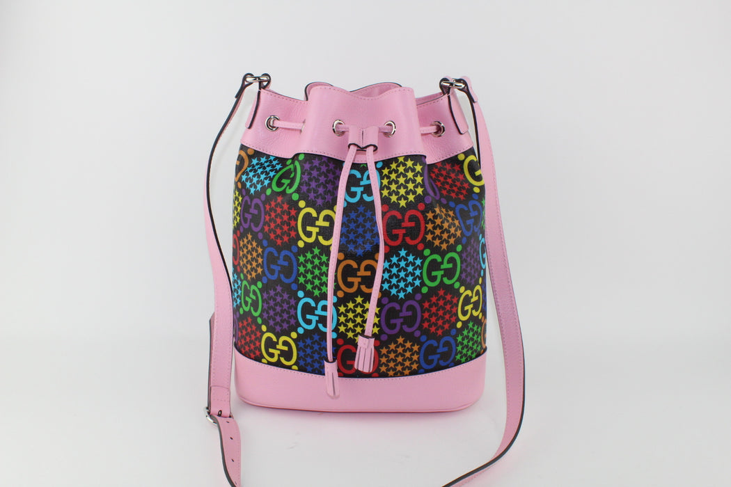 GUCCI BLACK PSYCHEDELIC BUCKET BAG PINK