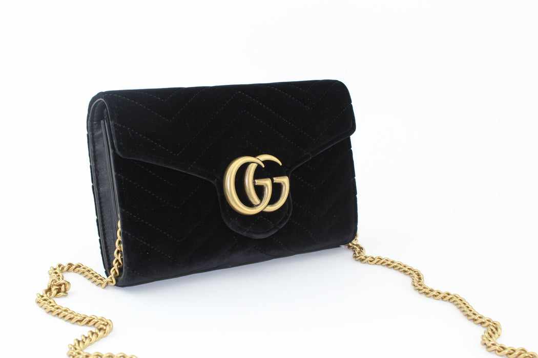 GUCCI VELVET MATELASSE GG MARMONT CHAIN BAG