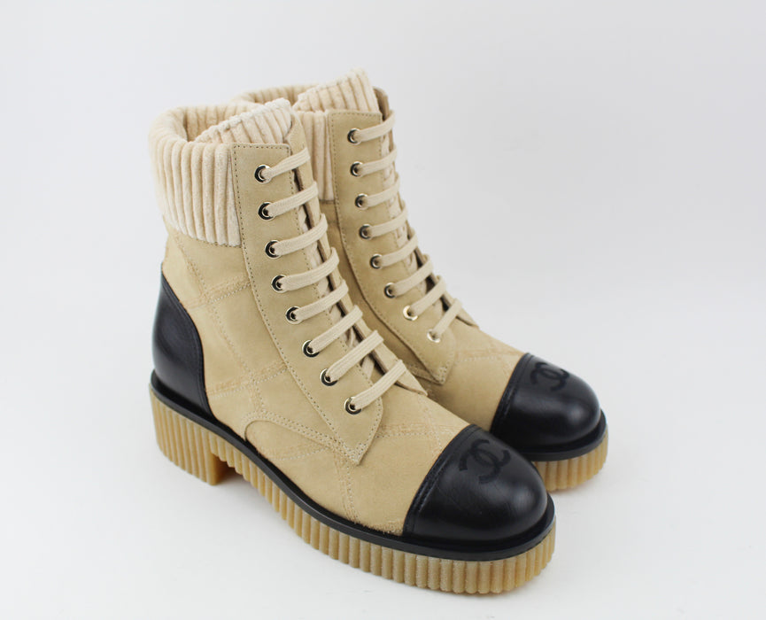 Chanel Lace up suede calfskin boots