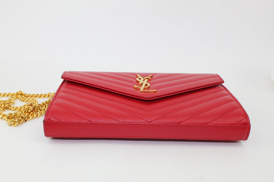 SAINT LAURENT MONOGRAM LEATHER CHAIN BAG RED