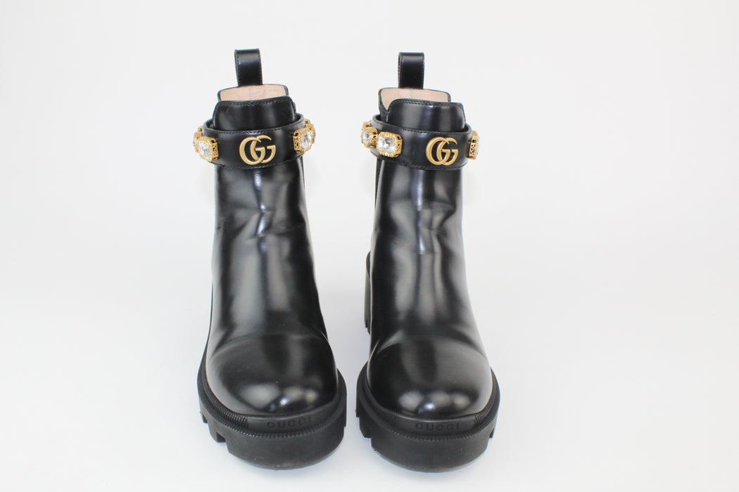 Gucci Trip Embellished Leather Ankle Boots