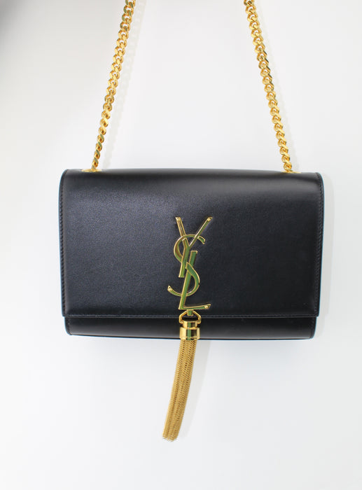 SAINT LAURENT BLACK KATE TASSEL LOGO BAG