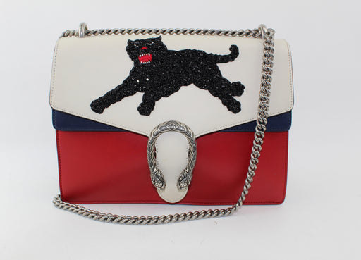 GUCCI CALFSKIN PANTHER EMBROIDERED MEDIUM DIONYSUS SHOULDER BAG - LuxurySnob