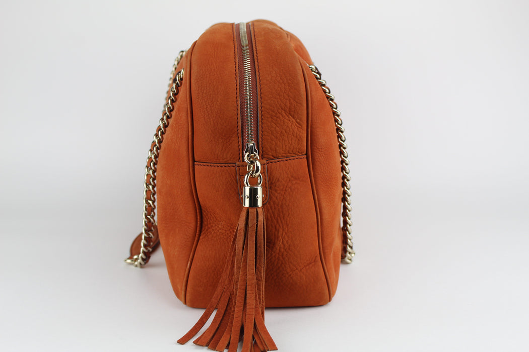 GUCCI ORANGE SOHO NUBUCK LEATHER CHAIN SHOULDER BAG