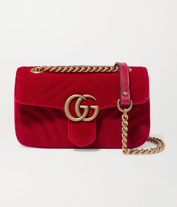 GUCCI GG MARMONT VELVET MINI SHOULDER BAG RED