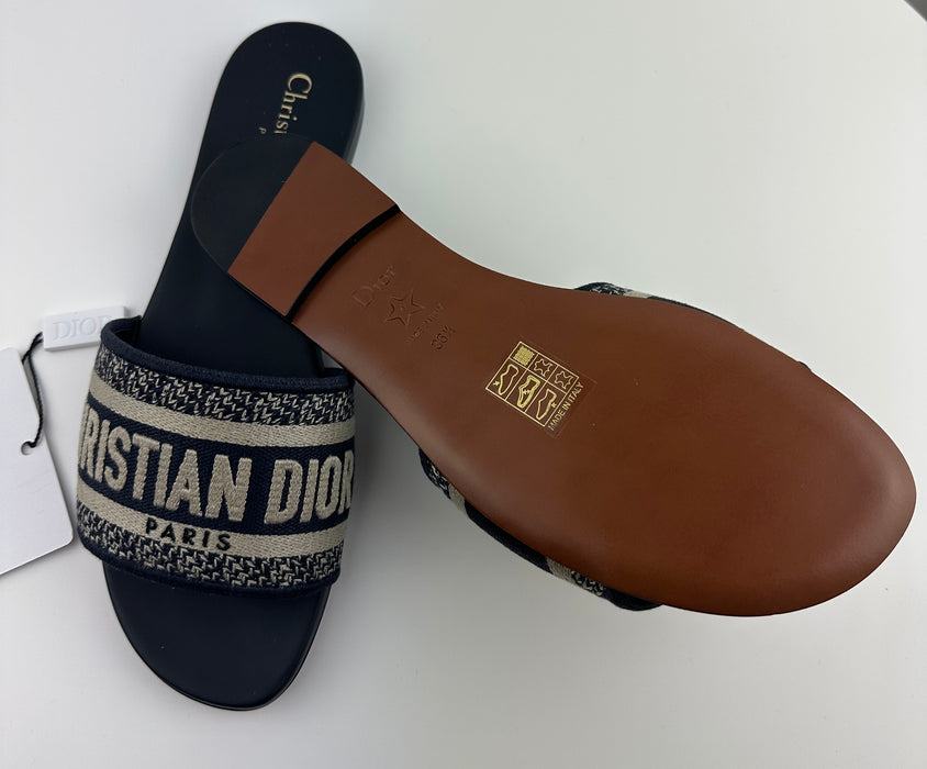 Dior Dway Navy Blue Embroidered Slides