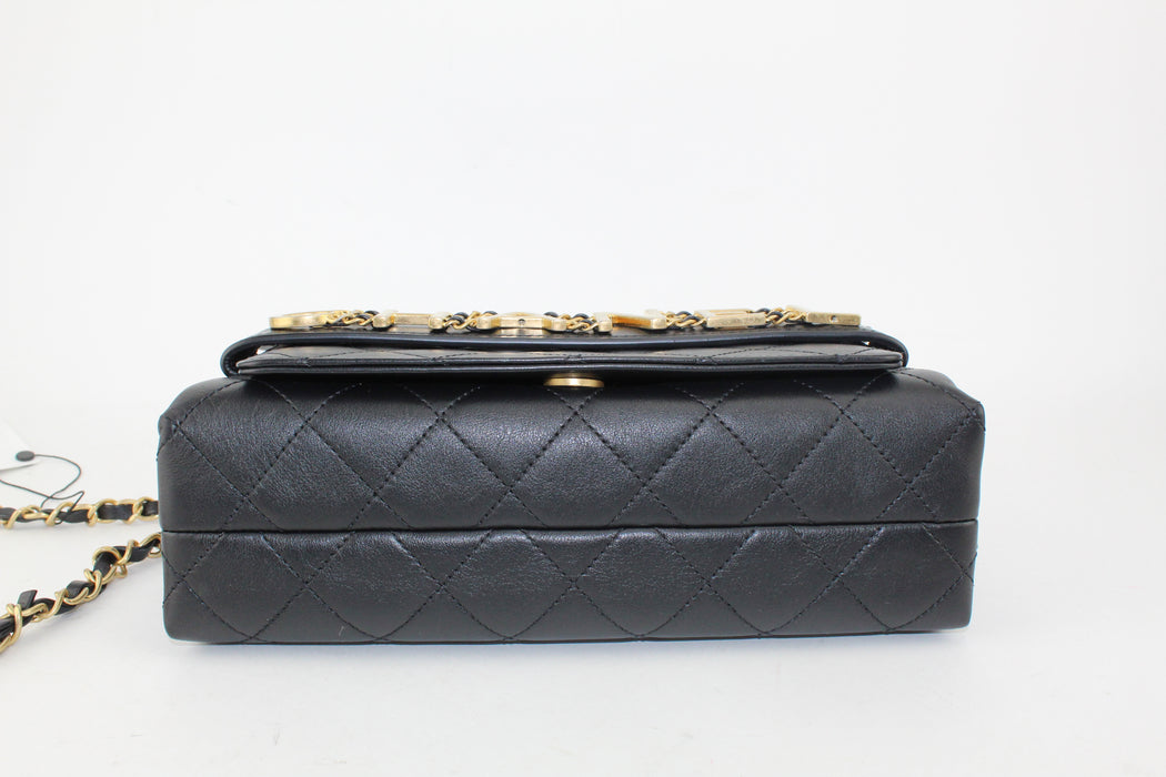 Chanel Calfskin Quilted Logo Flap Black