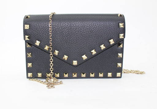 VALENTINO GARAVANI ROCKSTUD SMALL LEATHER FLAP WALLET ON A CHAIN