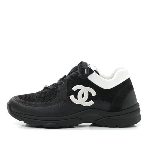 Chanel Black and White CC Logo Trainers in Suede and Calfskin