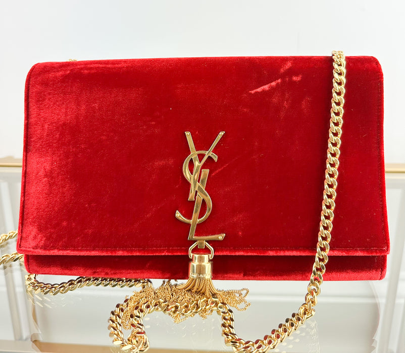 Saint Laurent Velvet Kate Tassel bag Red
