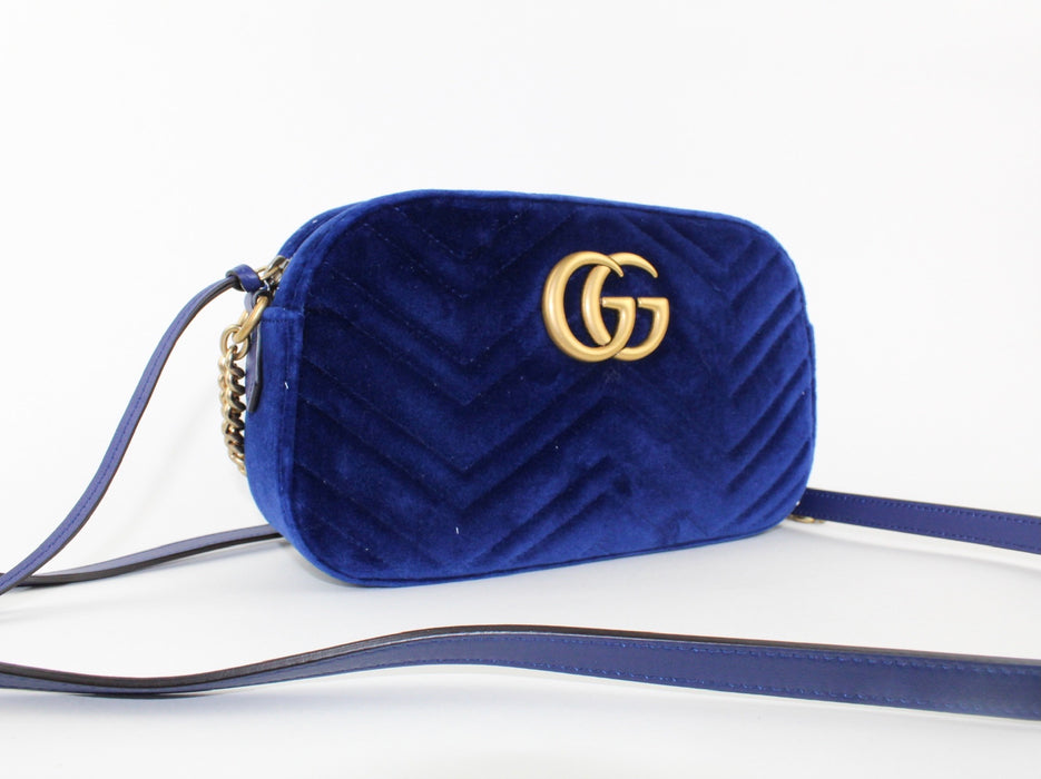 Gucci GG Marmont Velvet Camera Bag Blue
