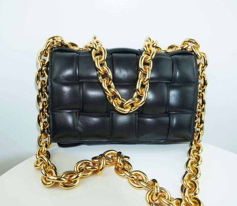 Bottega Veneta Chain Cassette Padded Leather Shoulder Bag in Black