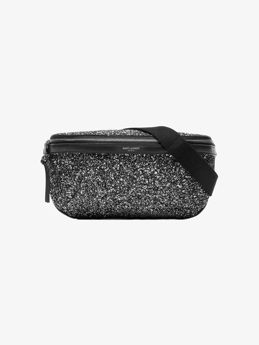 SAINT LAURENT METALLIC BLACK GLITTER BELT BAG