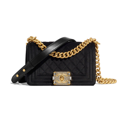 CHANEL SMALL BOY VELVET BLACK / GOLD