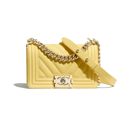 CHANEL CHEVRON SMALL BOY BAG YELLOW