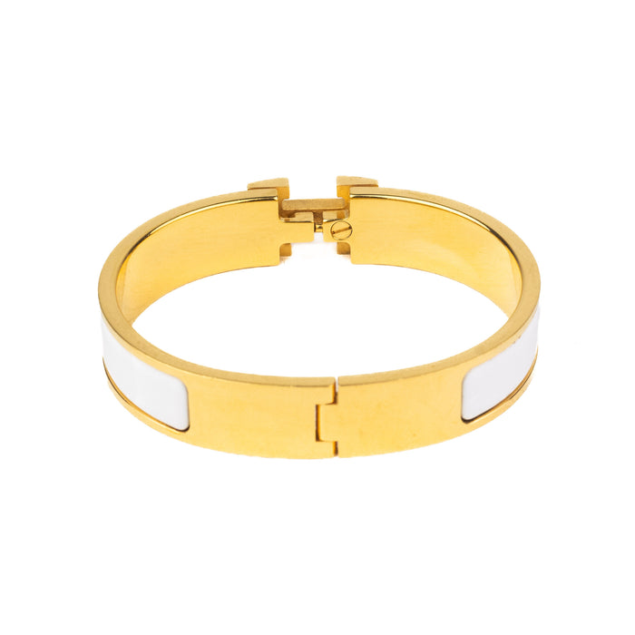 Hermes Clic H Bracelet in White & Gold 