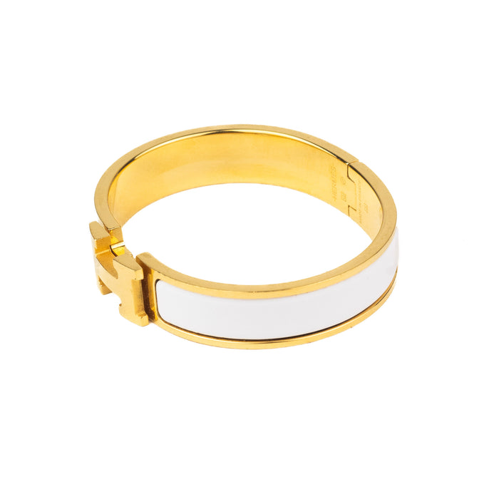 Hermes Clic H Bracelet in White & Gold 