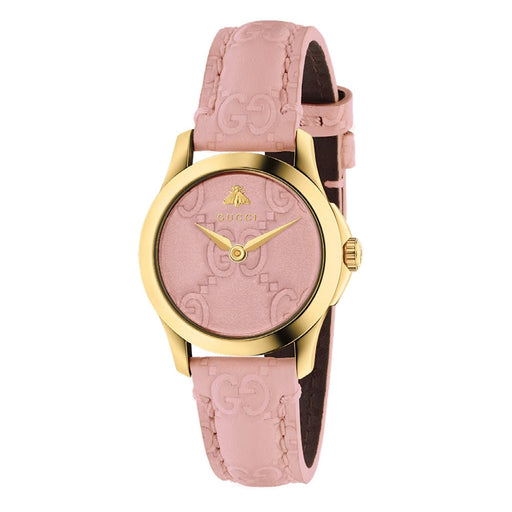 Gucci G-Timeless 27mm Yellow Gold Pastel Pink Watch